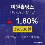 [인기종목 주가정보]  29일 미원홀딩스 마감증시 39500원...