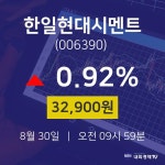 8월 30일 한일현대시멘트 주식현황 0.92% 32900원