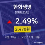 주식주가 한화생명 주가 30일  현재 2470원