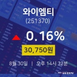 주식종목 와이엠티 주가 30일  현재 30750원