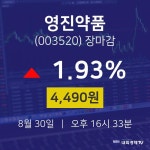 [특징주분석 종목정보] 8월 30일 영진약품 4490원으로 장 마감