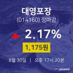 [인기종목 종목정보]  30일 대영포장 마감증시 1175원...