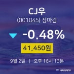 [인기주 종목정보] 9월 2일 CJ우 41450원으로 장 마감