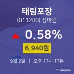 [특징주 매매동향]  2일 태림포장 마감증시 6940원...