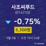 오늘주식 사조씨푸드 주가 3일  현재 5300원