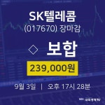 [상장주 매매동향] 9월 3일 SK텔레콤 239000원으로 장 마감