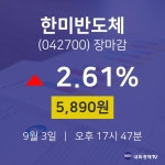 [특징주 매매동향]  3일 한미반도체 마감증시 5890원...