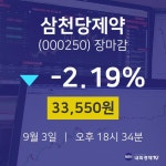 [특징주 주가정보] 9월 3일 삼천당제약 33550원으로 장 마감