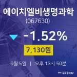 증권플러스 에이치엘비생명과학 주가 5일  현재 7130원