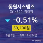 [특징주 종목정보] 9월 6일 동원시스템즈 39100원으로 장 마감