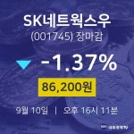 [특징주분석 종목정보]  10일 SK네트웍스우 마감증시 86200원...