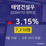[인기주분석 주가정보]  10일 태영건설우 마감증시 7210원...