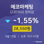 라라에이치엔 | [상장주 매매동향] 10일 에코마케팅 마감증시 28550원...