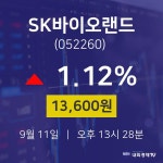 오늘주식장 SK바이오랜드 주가 11일  현재 13600원