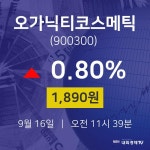 9월 16일 오가닉티코스메틱 주가차트 0.80% 1890원