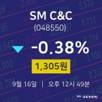 9월 16일 SM C&C 오늘주식시세 1305원  -0.38%