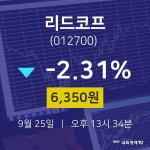 배당주식 리드코프 주가 25일  현재 6350원