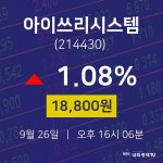 주식장 아이쓰리시스템 주가 26일  현재 18800원