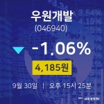 주식장 우원개발 주가 30일  현재 4185원