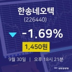 주식종목검색 한송네오텍 주가 30일  현재 1450원