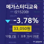 10월 2일 메가스터디교육 오늘증시 -3.78% 33050원