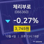 10월 4일 체리부로 주식주가 3745원  -0.27%