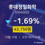 10월 10일 롯데정밀화학 주식종목시세 -1.69% 43750원