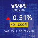 10월 11일 남양유업 주식시세현황 491000원  0.51%