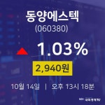 10월 14일 동양에스텍 주식증권 1.03% 2940원