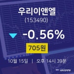 주식종목 우리이앤엘 주가 15일  현재 705원