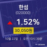 오늘주식시세 한섬 주가 22일  현재 30050원