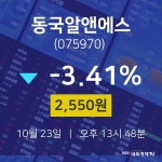 10월 23일 동국알앤에스 오늘주식시장 2550원  -3.41%