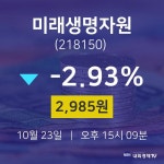 주식실시간 미래생명자원 주가 23일  현재 2985원