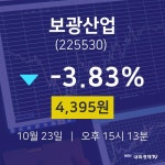 증권플러스 보광산업 주가 23일  현재 4395원
