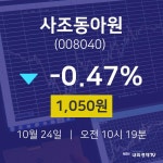 사조동아원주식현재가  24일  현재 1050원