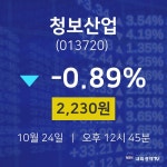 주식장 청보산업 주가 24일  현재 2230원