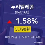 배당주식 누리텔레콤 주가 24일  현재 5790원
