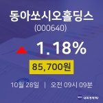주식종목 동아쏘시오홀딩스 주가 28일  현재 85700원