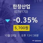 오늘증시 한창산업 주가 28일  현재 5700원