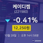 오늘주식장 케이디켐 주가 28일  현재 12250원