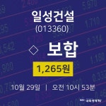 주식시세현황 일성건설 주가 29일  현재 1265원