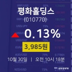 10월 30일 평화홀딩스 주가그래프 3985원  0.13%