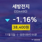 오늘주식 세방전지 주가 5일  현재 38400원