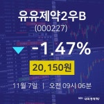 주식증권 유유제약2우B 주가 7일  현재 20150원