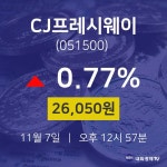 11월 7일 CJ프레시웨이 주식장 0.77% 26050원