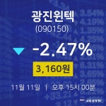 오늘주식시장 광진윈텍 주가 11일  현재 3160원