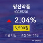 11월 12일 영진약품 오늘주식시장 2.04% 5500원