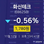 오늘주식시세 화신테크 주가 12일  현재 1780원