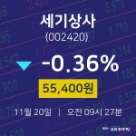 11월 20일 세기상사 실시간주식현황 -0.36% 55400원