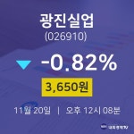 투자주식 광진실업 주가 20일  현재 3650원